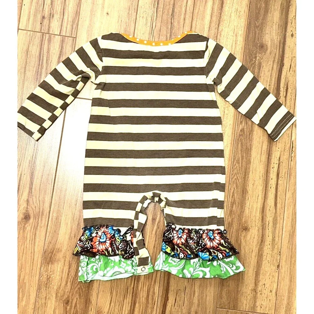 FALL Harvest Baby Girl Romper 6-12 Months One Piece Ruffles Pumpkin Jumpsuit